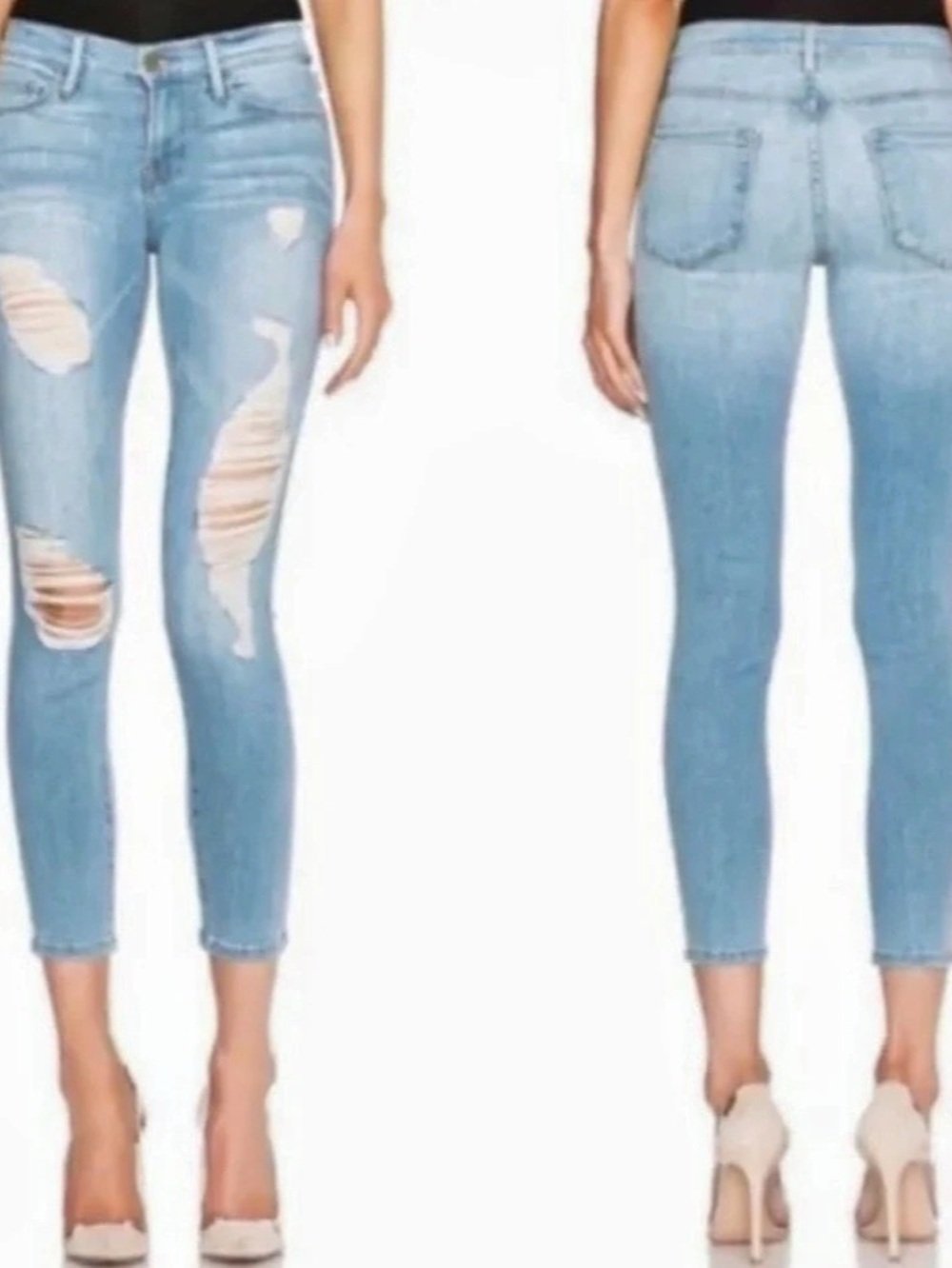 FRAME Denim Le Skinny de Jeanne Crop Jeans Georgina Wash Distressed Size 32